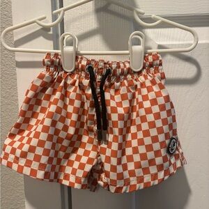 Orange Checkered Kids Swim Trunks